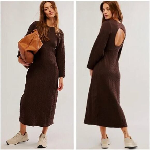 New! Free‎ People Gabby Seamless Midi Dress in brown, size M/L - Picture 1 of 15